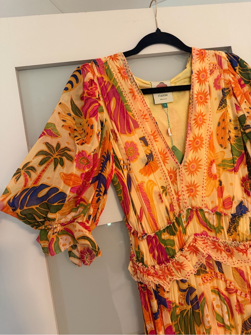 Farm Rio Yellow Rio Tapestry Tropical Maxi Dress Small NWT - Picture 3 of 5